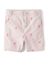 Boys Schiffli Flamingo Chino Shorts - Seaside Palms