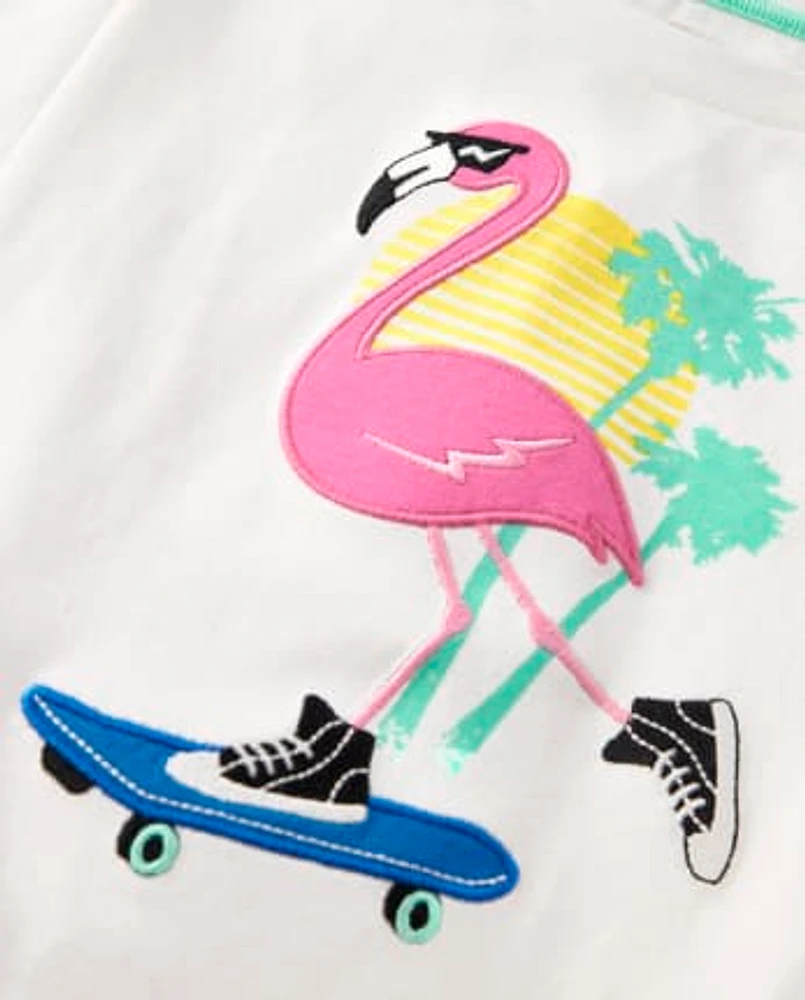 Boys Embroidered Flamingo Top - Seaside Palms