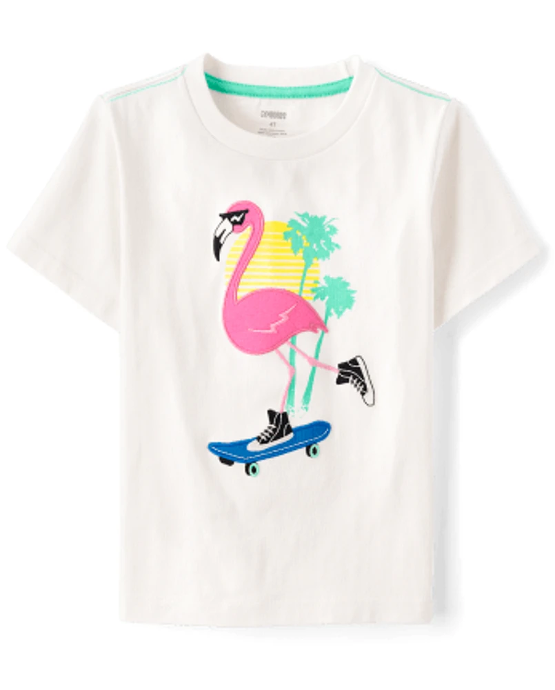 Boys Embroidered Flamingo Top - Seaside Palms