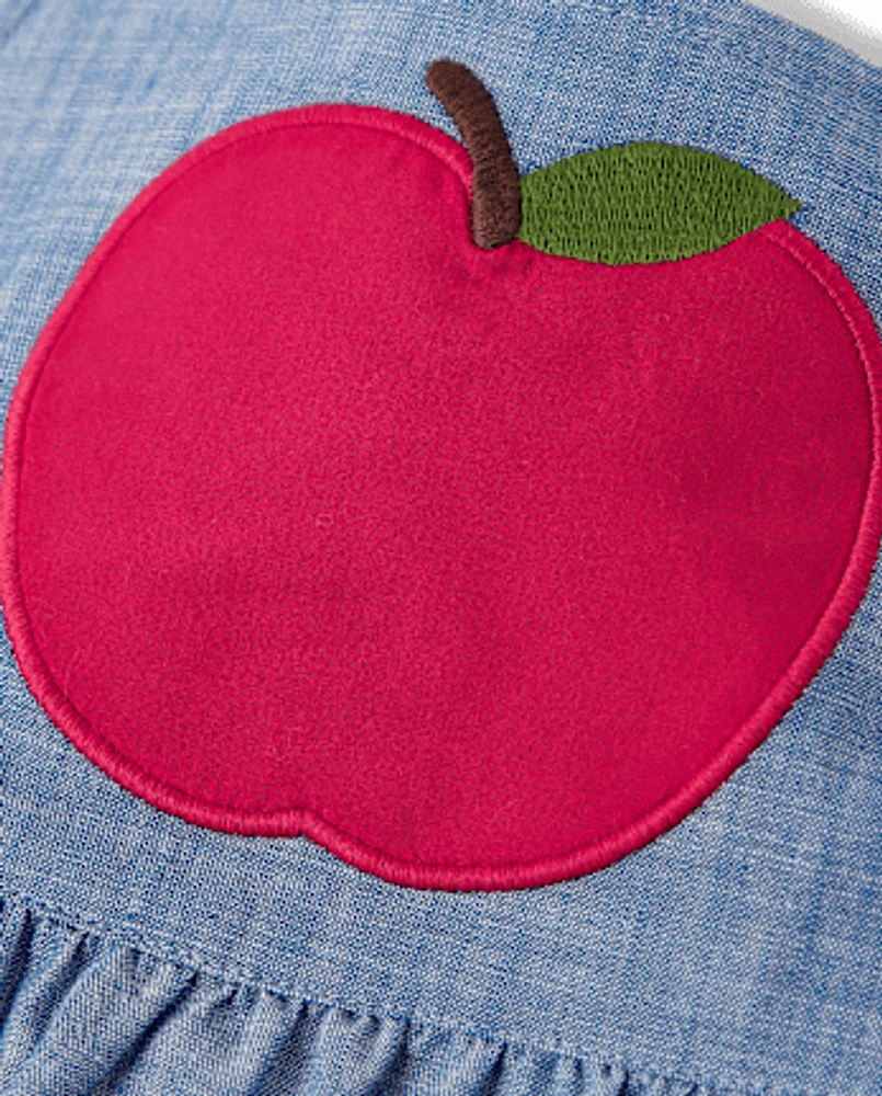 Girls Embroidered Apple Chambray Jumper - Classroom Cutie