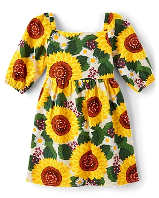 Girls Sunflower Flannel Fit And Flare Dress - Autumn Adventures