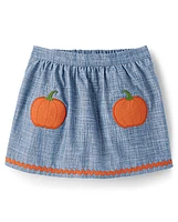 Girls Embroidered Pumpkin Chambray Skort - Autumn Adventures