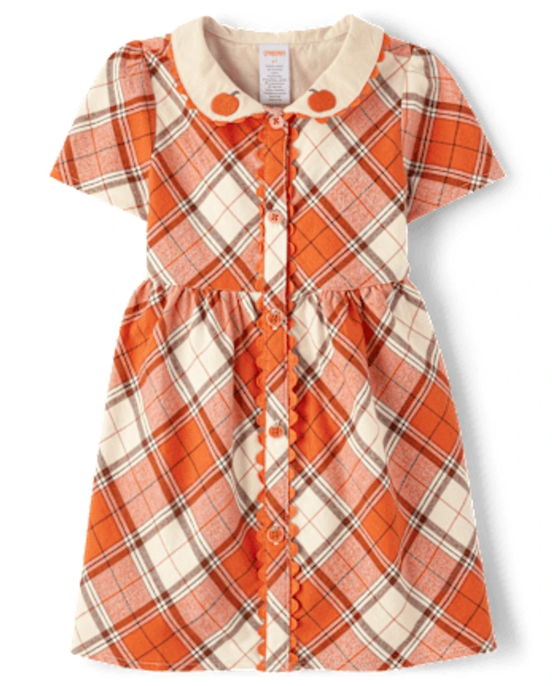 Girls Plaid Pumpkin Shirt Dress - Autumn Adventures