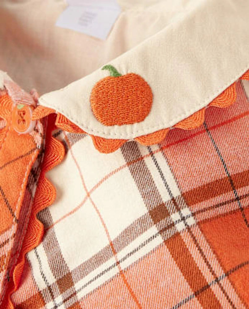 Girls Plaid Pumpkin Shirt Dress - Autumn Adventures