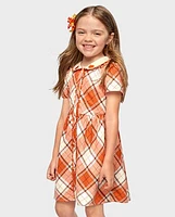 Girls Plaid Pumpkin Shirt Dress - Autumn Adventures