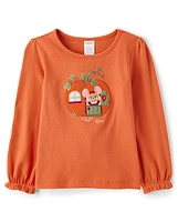 Girls Embroidered Mouse Pumpkin Top - Autumn Adventures