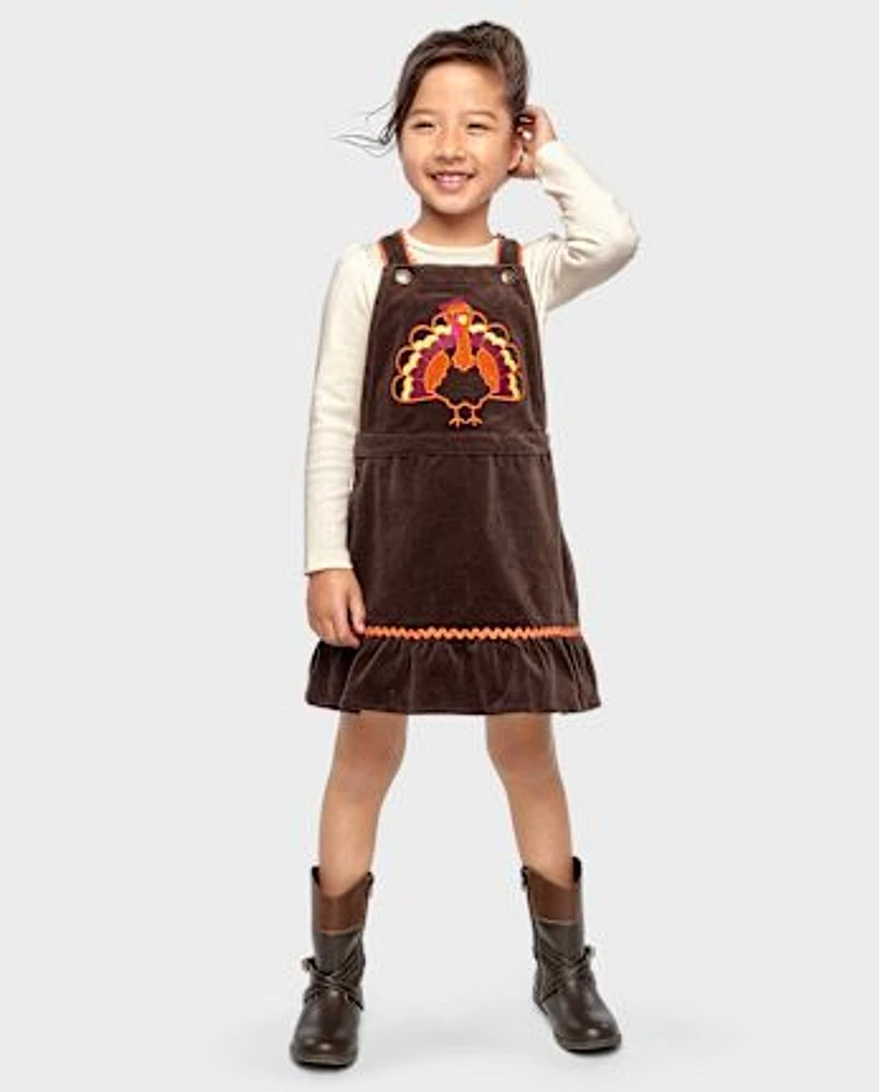 Girls Embroidered Turkey Ruffle Skirtall - Autumn Adventures