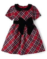 Girls Plaid Bow Fit And Flare Dress - All Dressed Up