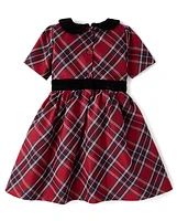 Girls Plaid Bow Fit And Flare Dress - All Dressed Up