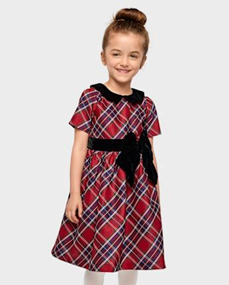 Girls Plaid Bow Fit And Flare Dress - All Dressed Up