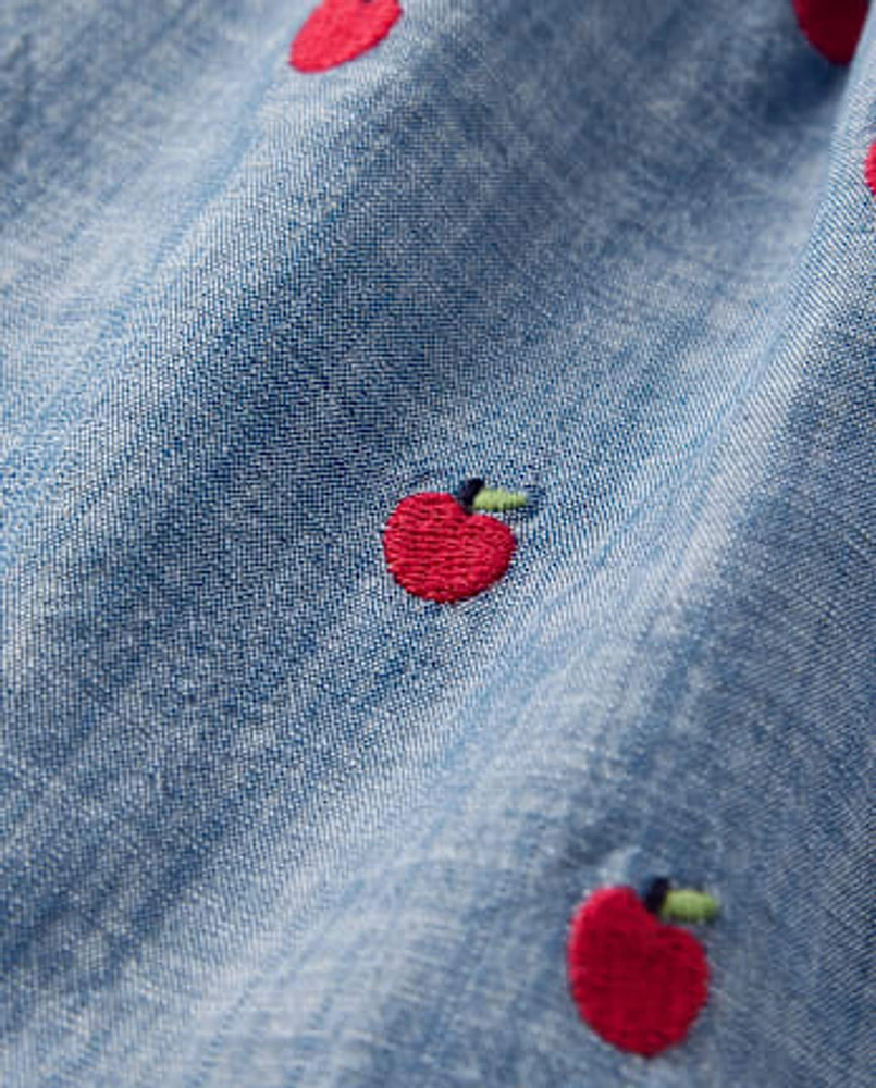 Girls Embroidered Apple Chambray Skort - Classroom Cutie