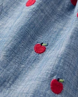 Jupe-short en chambray brodée aux pommes pour fille - Classroom Cutie