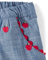 Jupe-short en chambray brodée aux pommes pour fille - Classroom Cutie