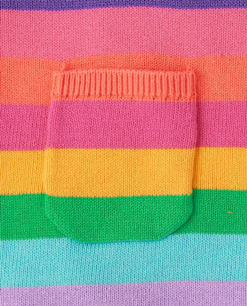 Girls Rainbow Striped Sweater Dress - Classroom Cutie