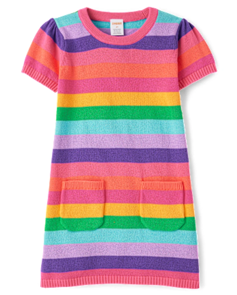 Girls Rainbow Striped Sweater Dress - Classroom Cutie