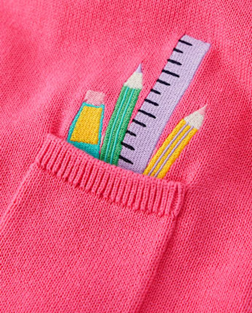 Girls Embroidered School Supplies Sweater Dress - Classroom Cutie