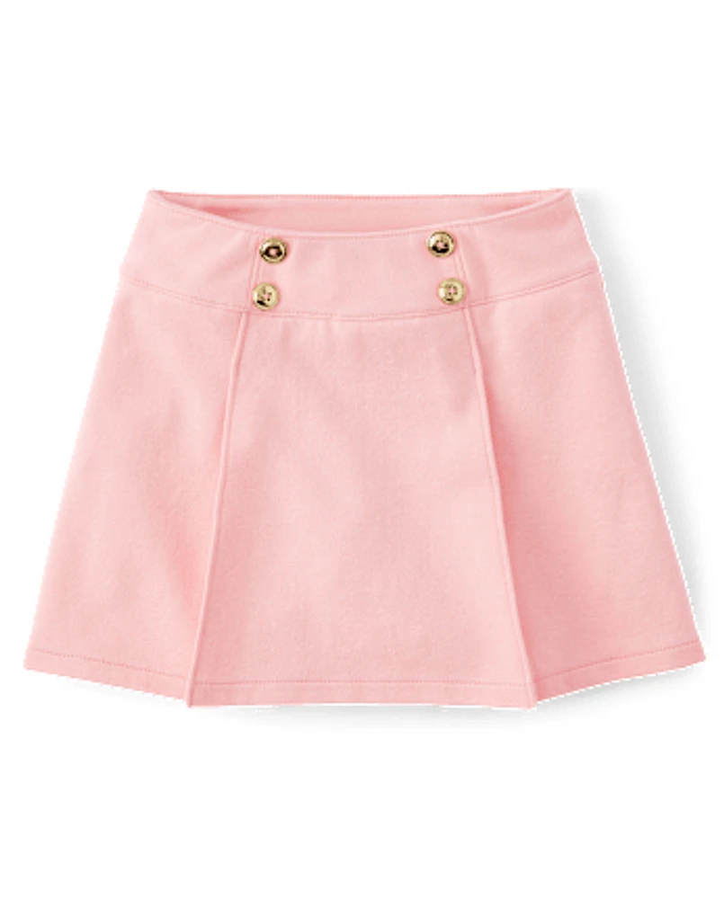 Girls Pleated Button Ponte Skort