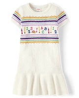 Girls Intarsia School Supplies Peplum Sweater Dress