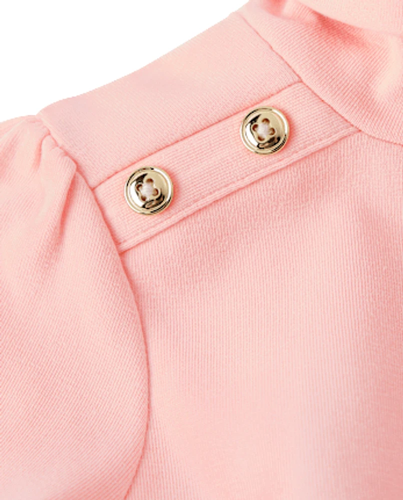 Girls Button Turtleneck Top - Little Essentials