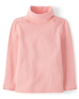 Girls Button Turtleneck Top - Little Essentials