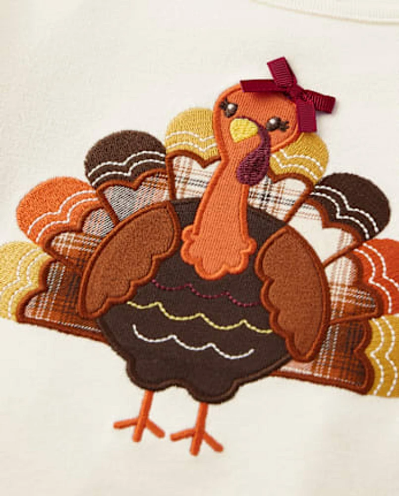 Girls Embroidered Turkey Top - Autumn Adventures