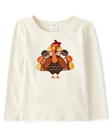 Girls Embroidered Turkey Top - Autumn Adventures