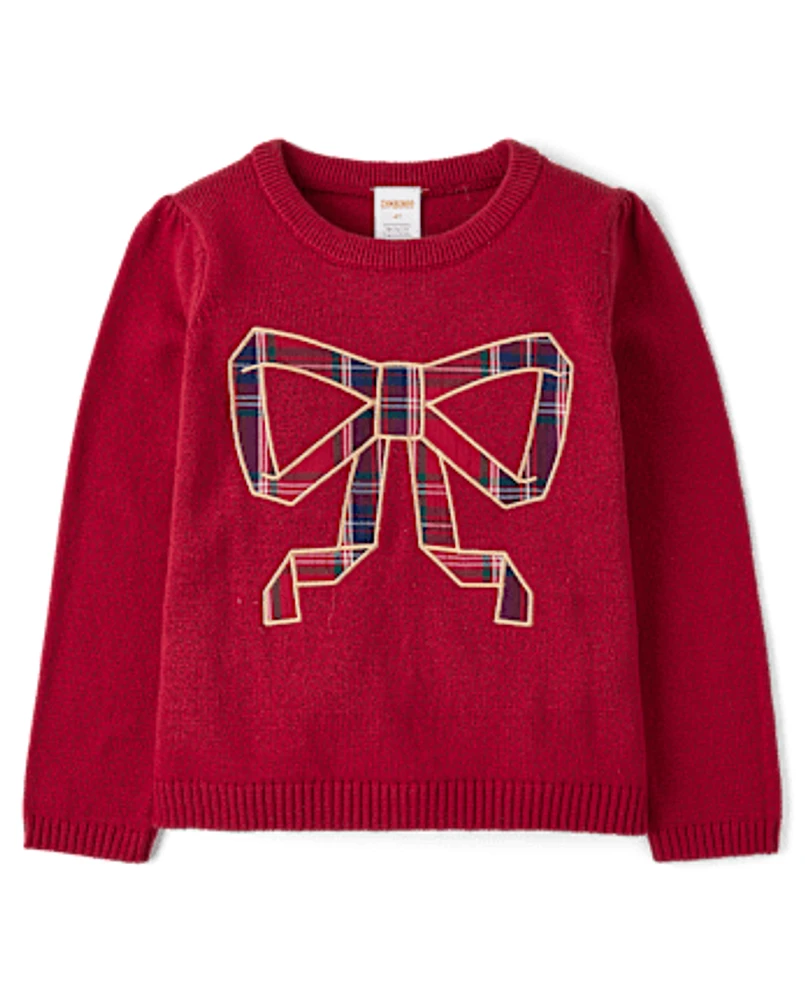 Girls Embroidered Bow Sweater - All Dressed Up