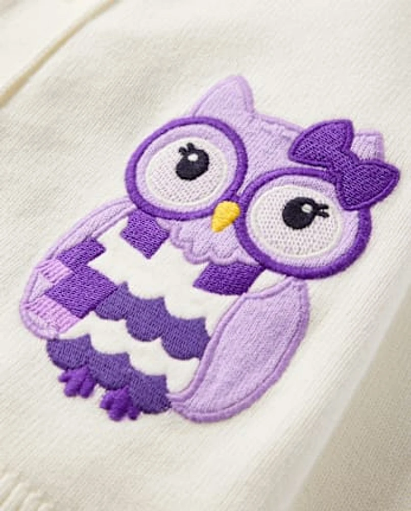 Girls Embroidered Owl Cardigan - Classroom Cutie