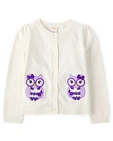 Girls Embroidered Owl Cardigan - Classroom Cutie