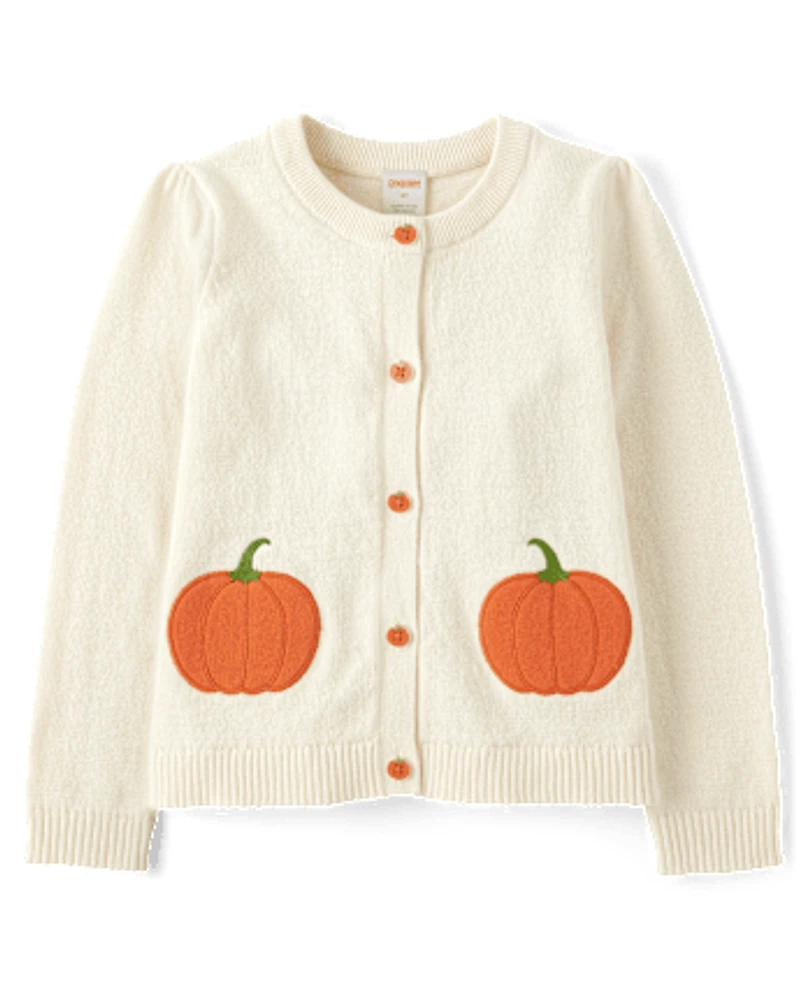 Girls Embroidered Pumpkin Cardigan - Autumn Adventures