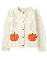 Girls Embroidered Pumpkin Cardigan - Autumn Adventures