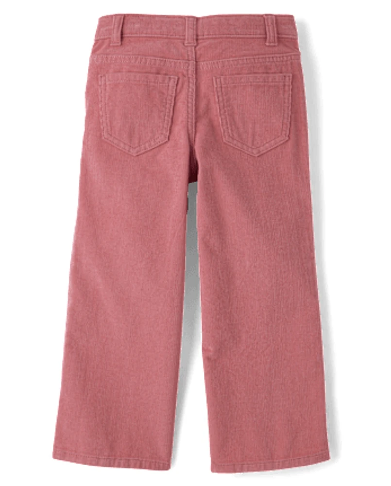 Girls Patch Pocket Stretch Corduroy Wide Leg Pants