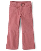 Girls Patch Pocket Stretch Corduroy Wide Leg Pants - Little Essentials