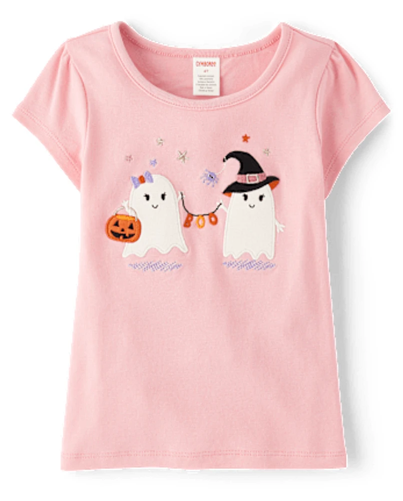 Girls Embroidered Ghost Top - Halloween