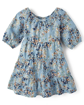 Girls Floral Flannel Tiered Dress - Country Charm