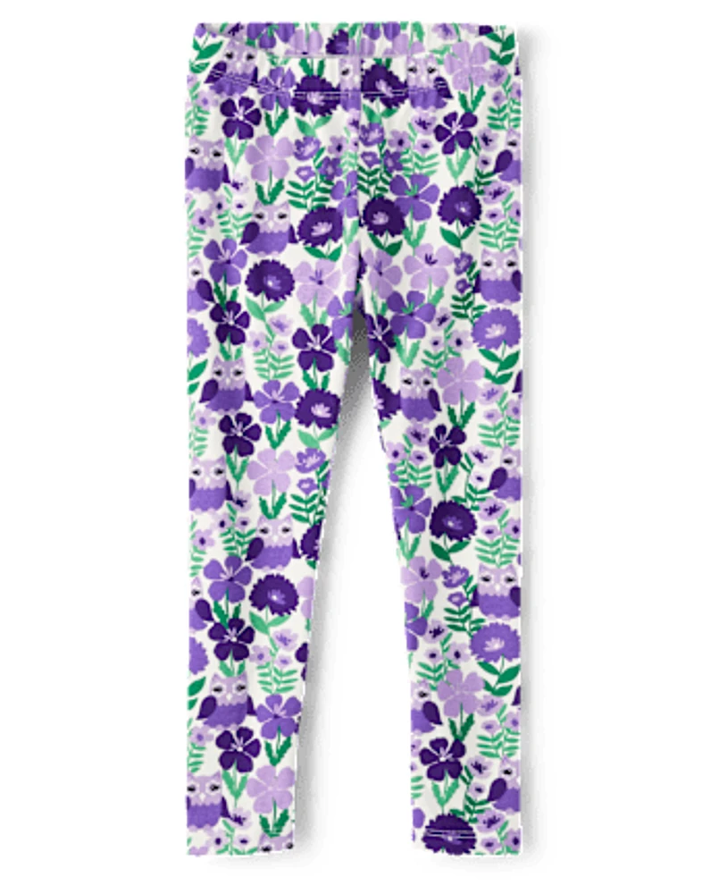 Girls Floral Owl Leggings - Classroom Cutie