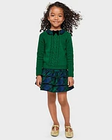 Girls Bow Cable Knit Sweater - All Dressed Up