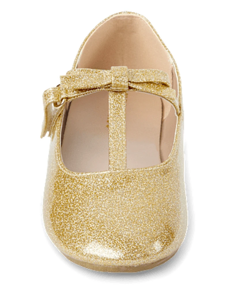 Girls Glitter T Strap Ballet Flats