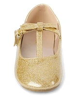 Girls Glitter T Strap Ballet Flats