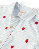 Boys Embroidered Apple Oxford Button Up Shirt - Classroom Cutie