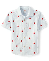 Boys Embroidered Apple Oxford Button Up Shirt - Classroom Cutie