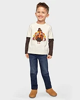 Boys Embroidered Turkey Layered Top - Autumn Adventures