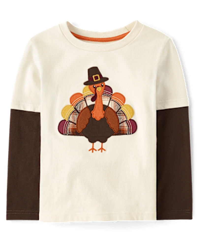 Boys Embroidered Turkey Layered Top - Autumn Adventures