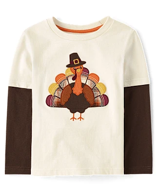 Boys Embroidered Turkey Layered Top - Autumn Adventures