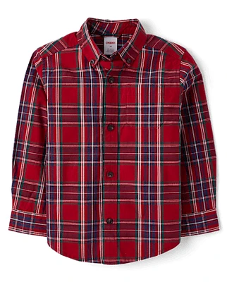 Boys Matching Family Plaid Poplin Button Up Shirt - All Dressed