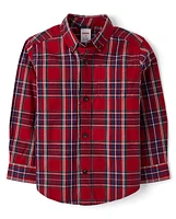 Boys Matching Family Plaid Poplin Button Up Shirt - All Dressed