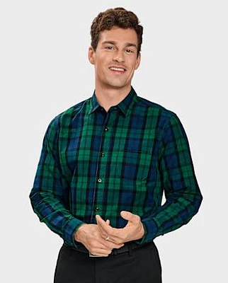 Mens Matching Family Plaid Poplin Button Up Shirt