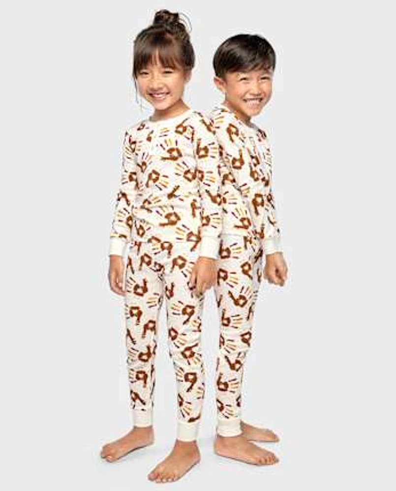 Kids Hand Turkey Henley Snug Fit Cotton Pajamas - Gymmies