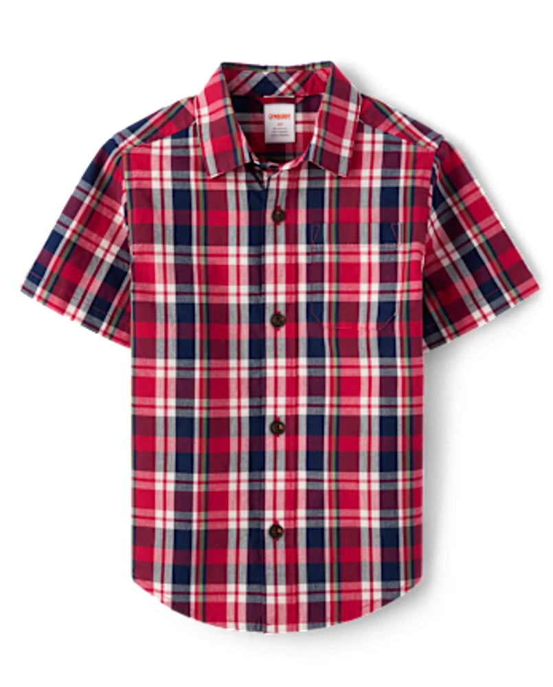 Boys Plaid Poplin Button Up Shirt - Classroom Cutie