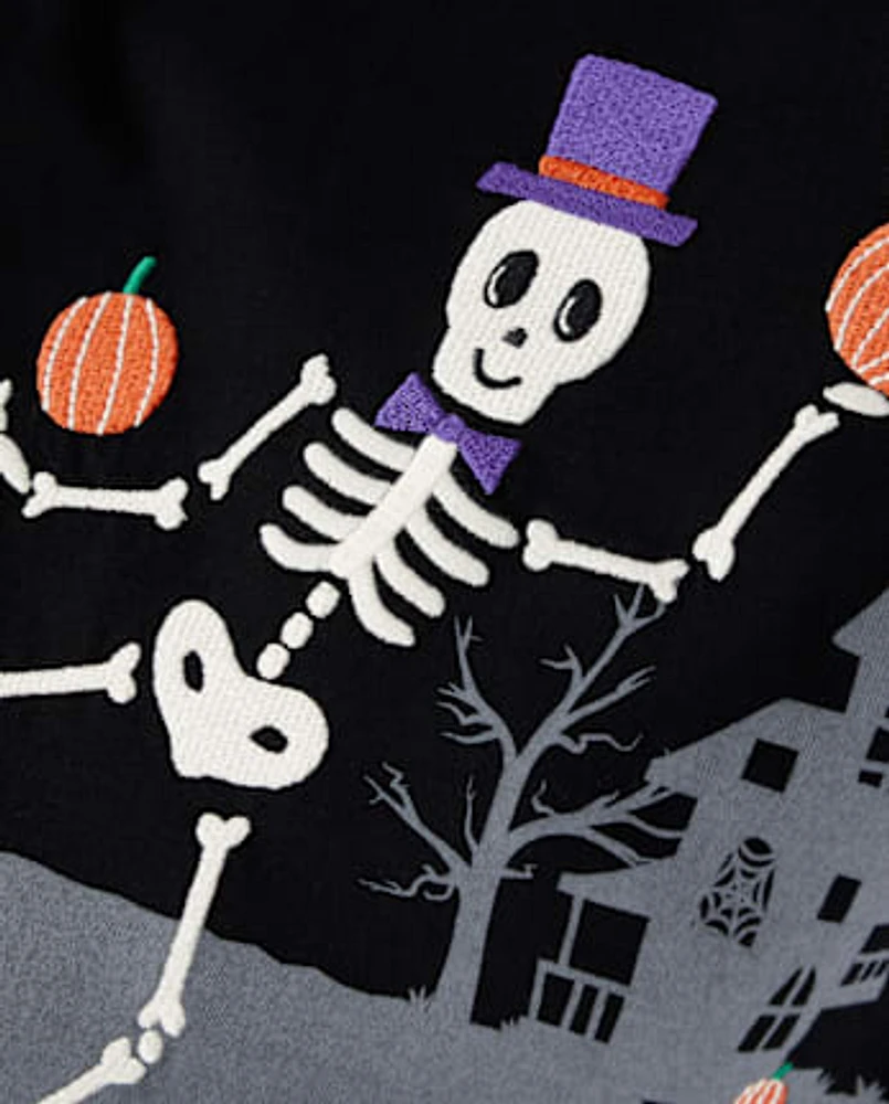 Boys Embroidered Skeleton Layered Top - Halloween